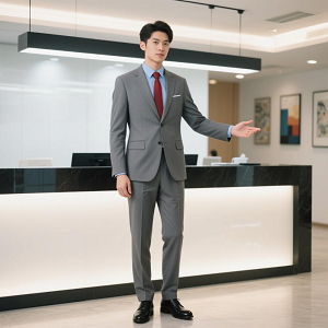 夏季灰色男士職業裝前臺商務西服套裝定制藍襯衫紅領帶300 夏季灰色男士職業裝前臺商務西服套裝定制藍襯衫紅領帶300