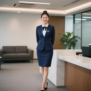 包臀裙職業(yè)裝西服套裝定制白襯衫藍色領(lǐng)花300.png
