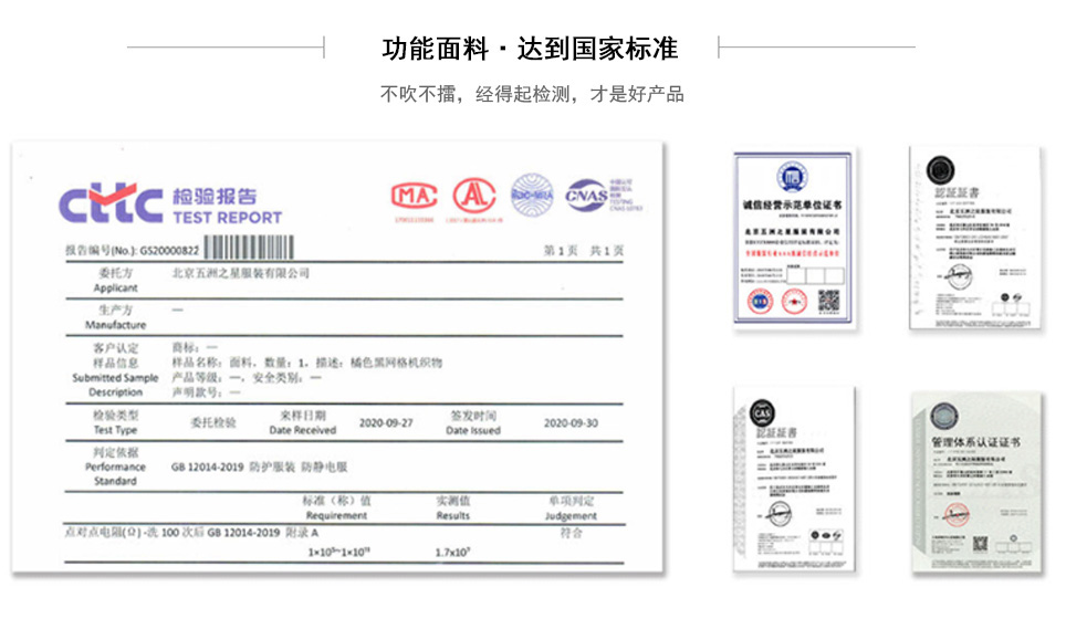 男士夏季短袖工作服營業執照及資質證書